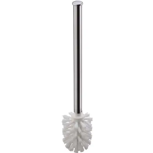 Weiße WC-Bürste mit einem eleganten Chromstiel, geeignet für die Reinigung. Das Produkt stammt von Hansgrohe und weist ein funktionelles Design auf.